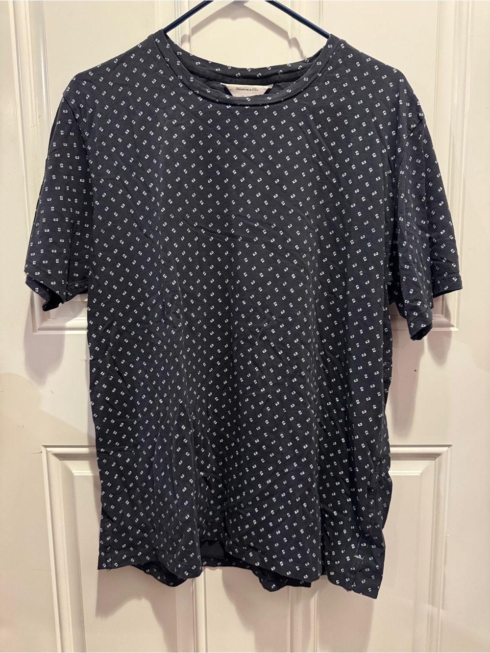 Rag & Bone Navy Black Micro Dot Geometric Print Short Sleeve Tee Shirt Top XL